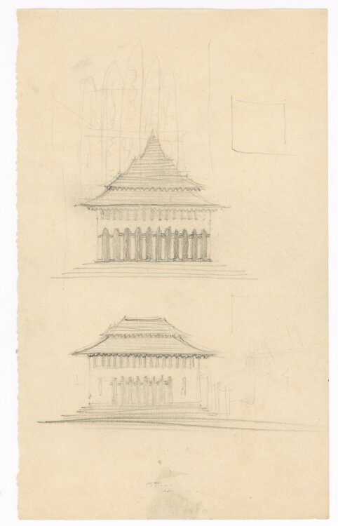 Willi Schmid - Entwurfskizze Außenseite eines Hauses/Tempels - o.J. - Bleistift Zeichnung