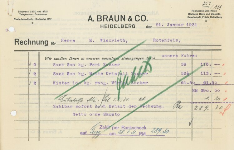 A. Braun & Co - Rechnung - 21.01.1931