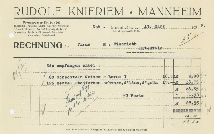 Rudolf Knieriem - Rechnung - 13.03.1928