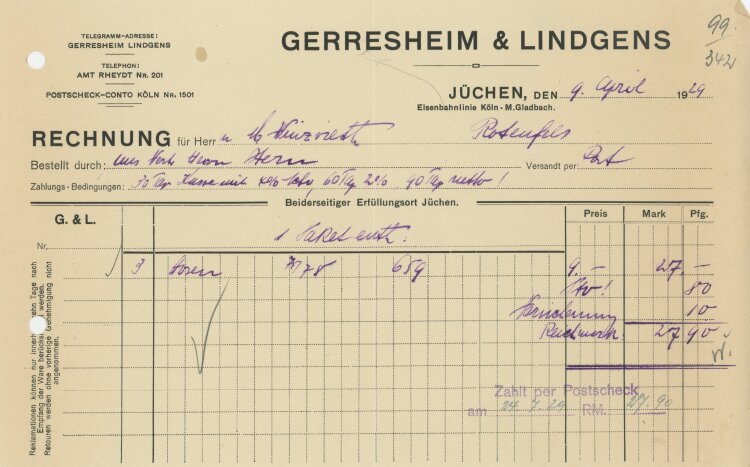 Gerresheim & Lindgens - Rechnung -