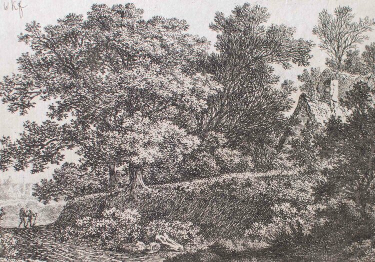 unbekannt - Baumlandschaft mit Dächern - Mitte 19. Jahrhundert - Radierung
