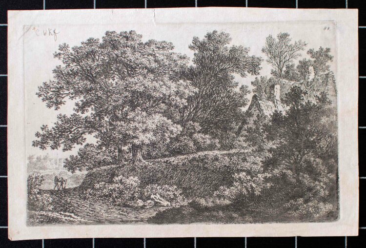 unbekannt - Baumlandschaft mit Dächern - Mitte 19. Jahrhundert - Radierung