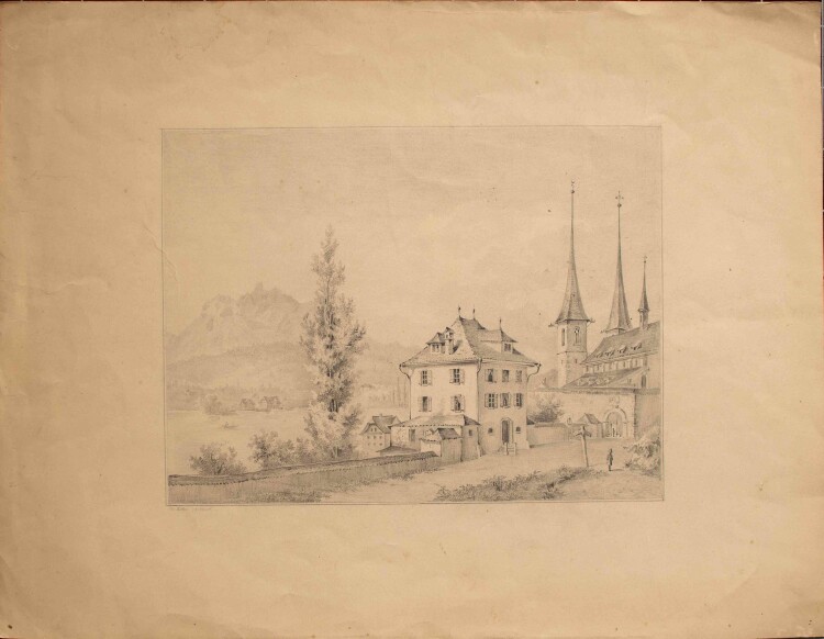 Josef Bitter signiert (unter Künstler Unbekannt) - Stadtmauer am See - Ende 1800 - Zeichnung, Bleistift