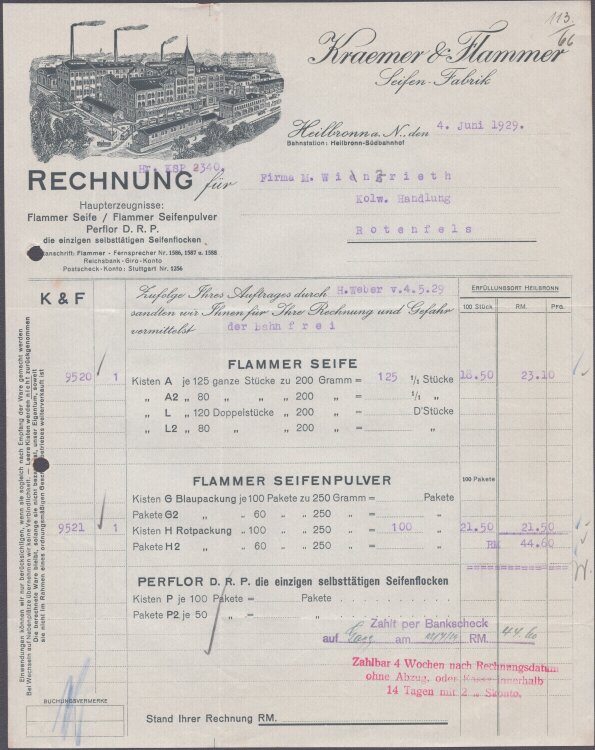 Kraemer u Flammer Seifen Frabrik - Rechnung - 04.06.1929