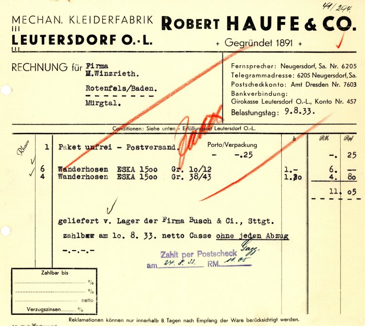 Robert Haufe &Co Mechanische Arbeiter-Kleiderfabrik...