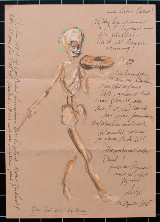 Lutz Friedel - Skelleton beim Geigenspiel - 2010 - Pastell Zeichnung