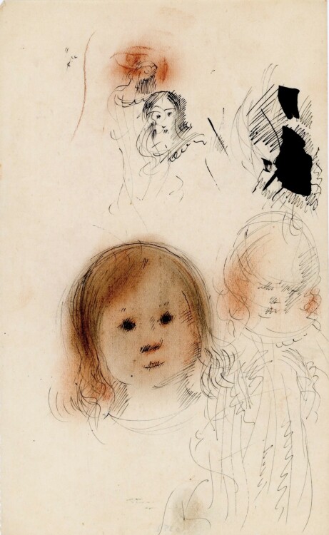 Willi Schmid - Kinderporträt und Babykopf - o.J. - Tusche und Rötel Zeichnung
