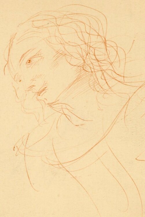 Willi Schmid - Skizze weiblichen Brustporträt - o.J. - rote Tusche Zeichnung