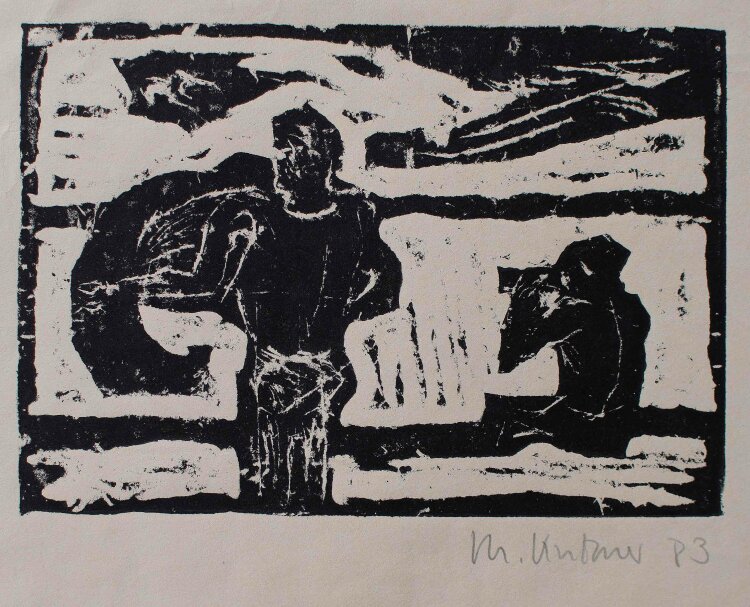 Michael Kutzner - Menschen am Strand - 1983 - Holzschnitt
