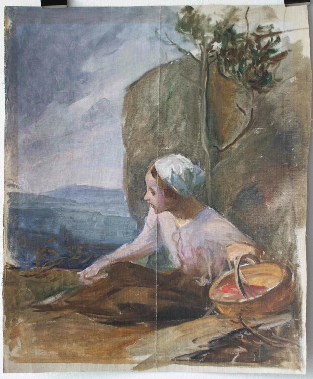 Unbekannt - Frauenporträt in Landschaft - o.J. - Öl auf Leinwand