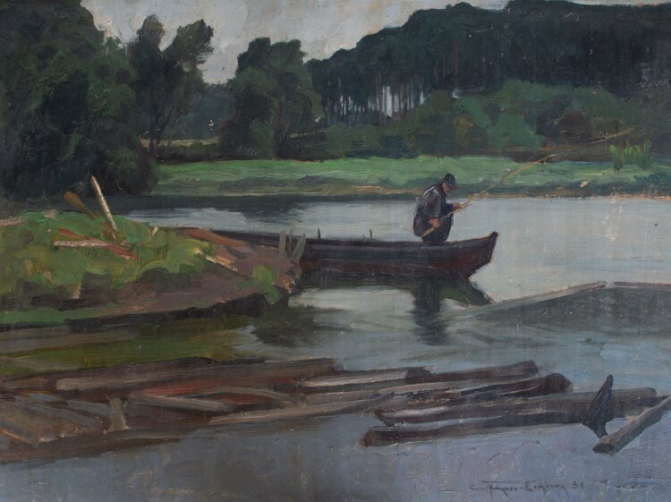 Carl Kayser-Eichberg - Angler in Landschaft - 1931 - Öl auf Malpappe