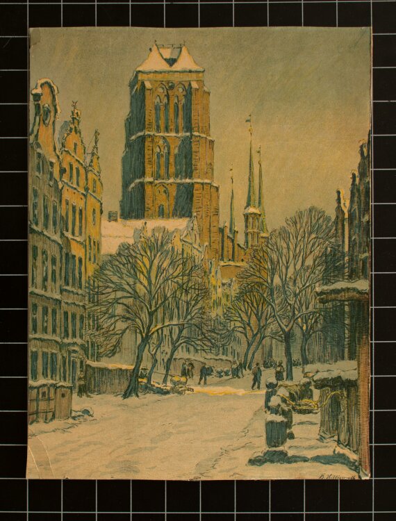 Berthold Hellingrath - Marienkirche in Danzig im Winter - o.J. - Farblithografie
