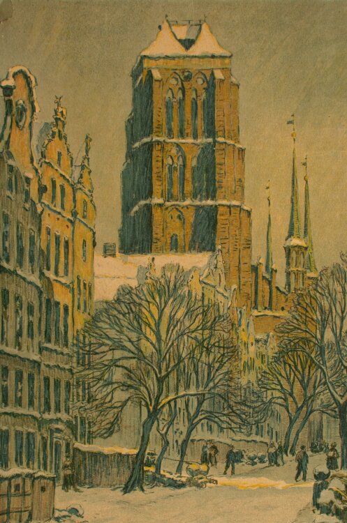 Berthold Hellingrath - Marienkirche in Danzig im Winter - o.J. - Farblithografie