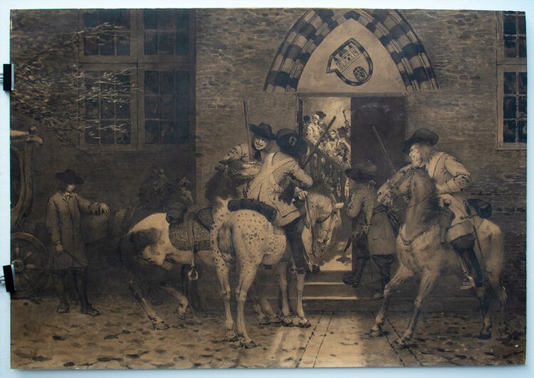 Harry Jochmus - Die Verhaftung Zeit des Große Kurfürsten (Friedrich Wilhelm 1620-88) - um 1890 - laviert Federzeichnung