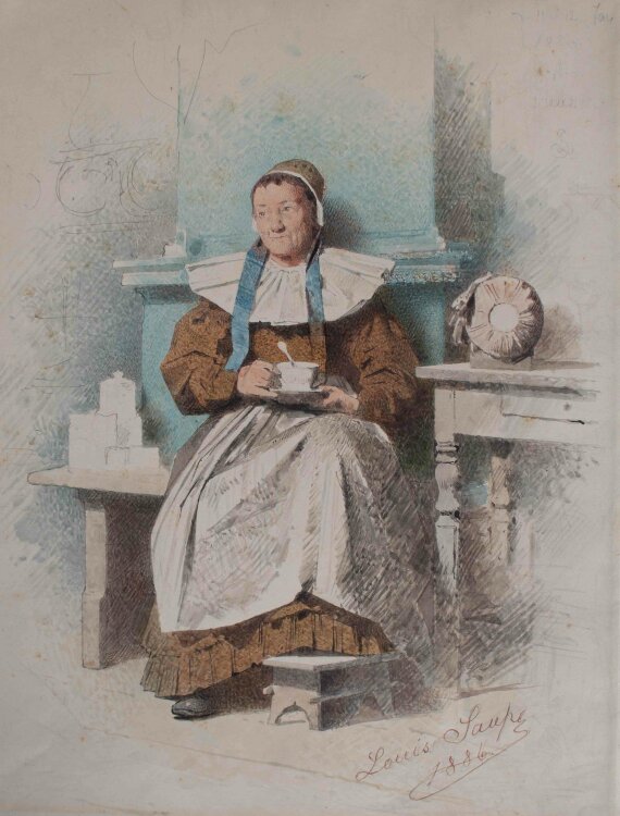 Louis Saupe - Porträt einer Frau in Tracht - 1886 - Aquarell