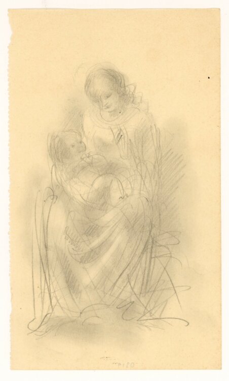 Willi Schmid - Sitzende Madonna mit Kind - o.J. - Bleistift Zeichnung