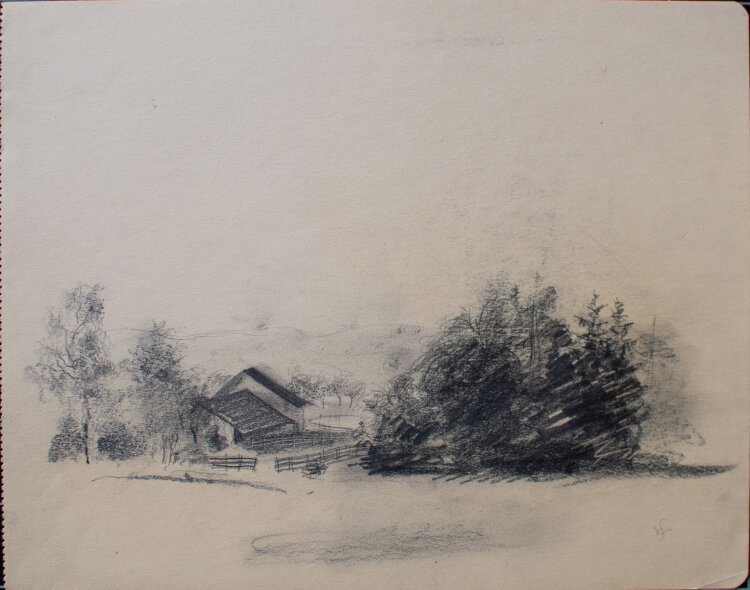 Willi Schmid - Haus im Baumlandschaft - o.J. - Bleistift Zeichnung