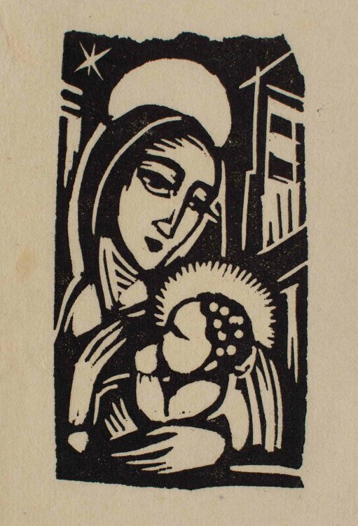Luise Hoff - Maria mit Christuskind - um 1930 - Holzschnitt