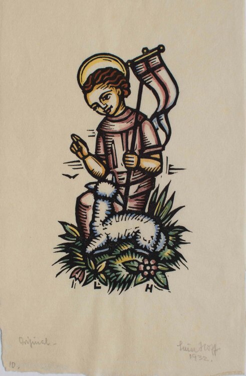 Luise Hoff - Der auferstandene Christus mit dem Lamm - 1932 - Holzschnitt