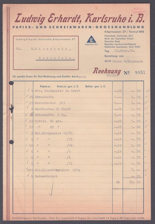 Ludwig Erhardt Papier- und Schreibwaren-Grosshandlung -...