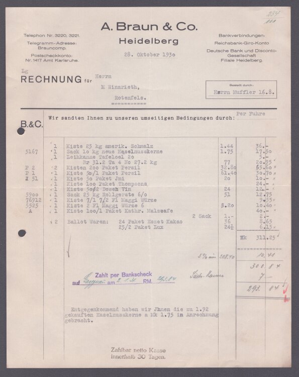 A. Braun & Co - Rechnung - 28.10.1930