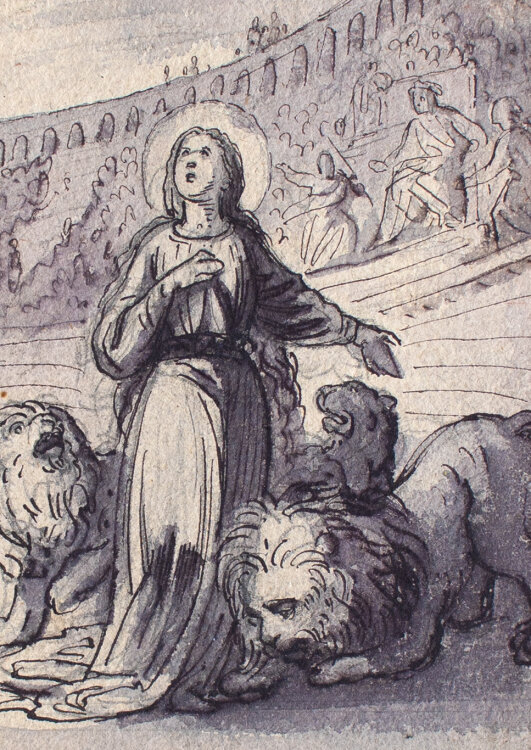 Frans Xaver Kolb - Blandina mit Löwen - 19. Jahrhundert - Feder Zeichnung