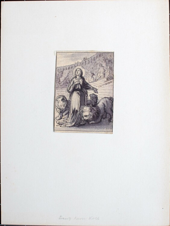 Frans Xaver Kolb - Blandina mit Löwen - 19. Jahrhundert - Feder Zeichnung