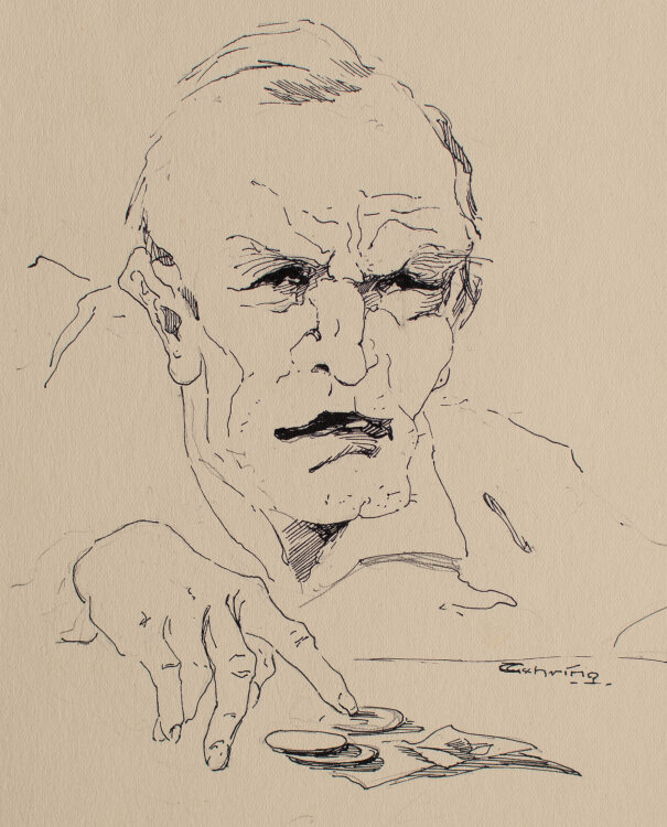 Albert Gehring - Männerbildnis mit Bargeld - Anfang 20. Jahrhundert - Feder Zeichnung