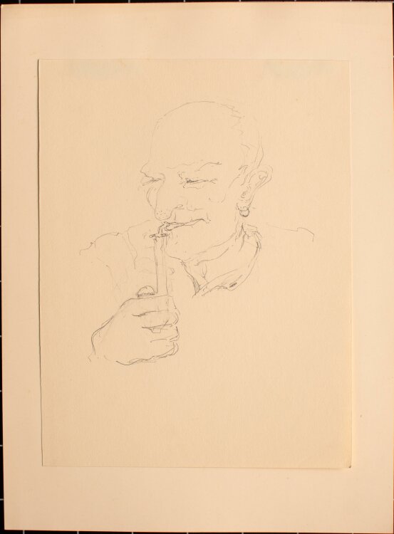 Albert Gehring - Männerbildnis mit Pfeife - Anfang 20. Jahrhundert - Bleistift Zeichnung