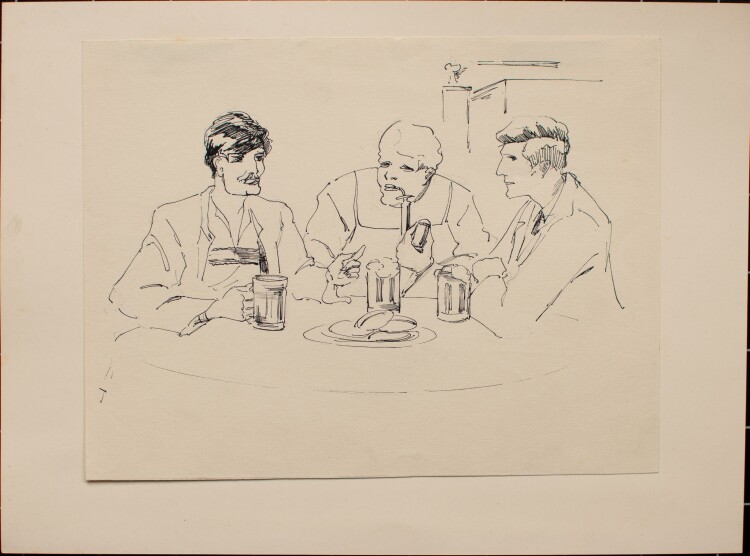 Albert Gehring - Drei Männer in der Bierstube - Anfang 20. Jahrhundert - Feder Zeichnung