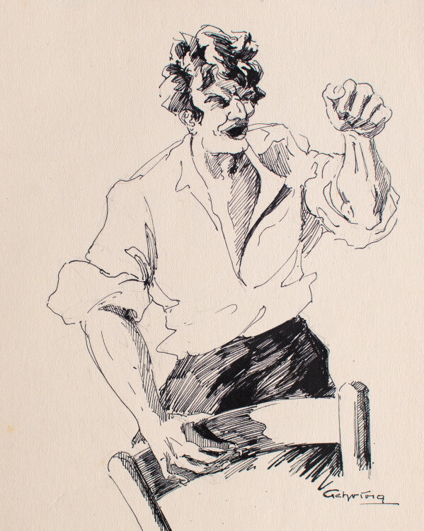 Albert Gehring - Schreiender Mann - Anfang 20. Jahrhundert - Feder Zeichnung