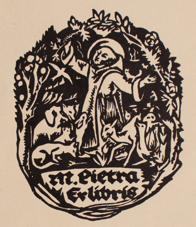 unbekannt - Ex Libris, der Heilige Franz von Assisi - Anfang 20. Jahrhundert - Holzschnitt