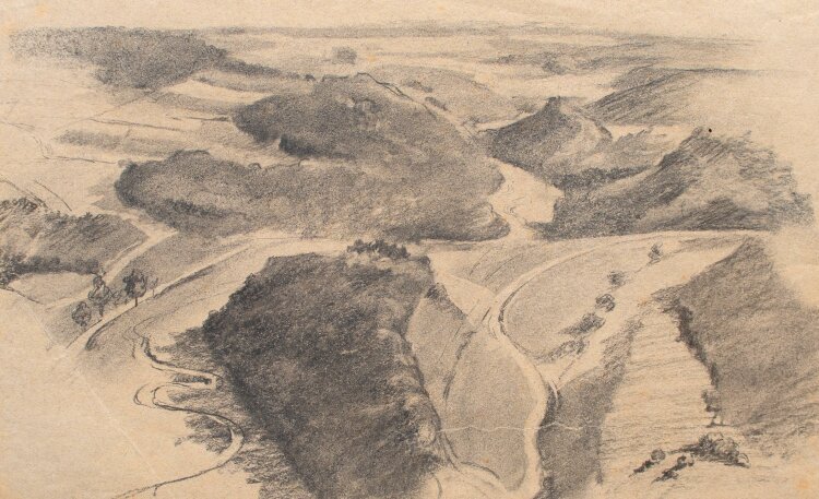 Romuald Baur - Hügellandschaft, Hochalp - um 1905 - Bleistift Zeichnung