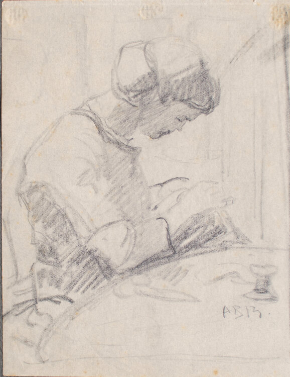 Anton Baur - Lesende Frau - 1913 - Bleistift Zeichnung