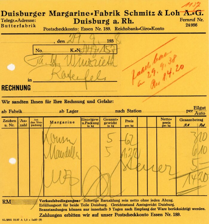 Duisburger Margarine-Fabrik Schmitz&Loh A.G.   -...