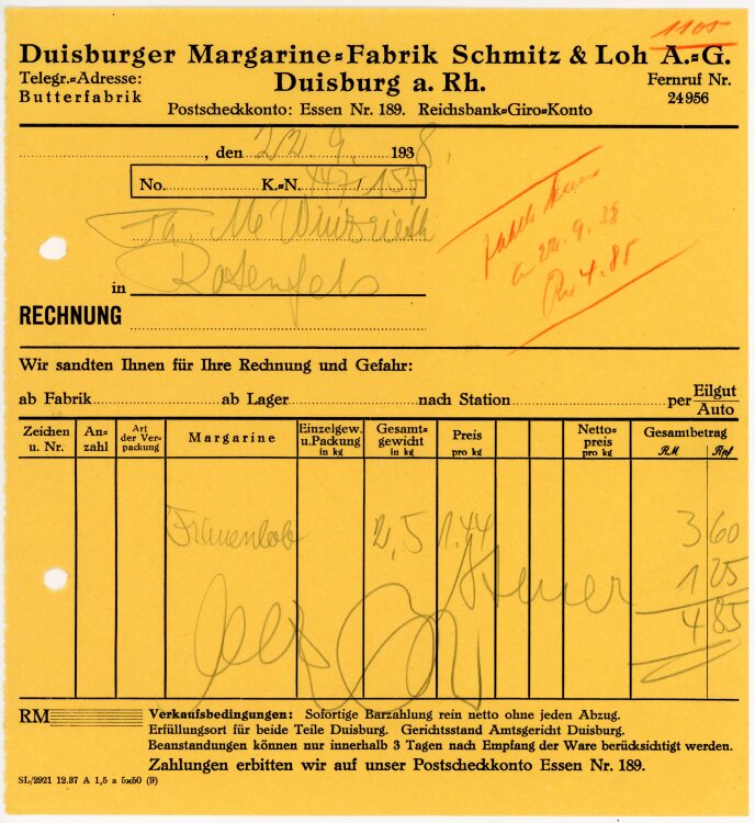 Duisburger Margarine-Fabrik Schmitz&Loh A.G.   -...