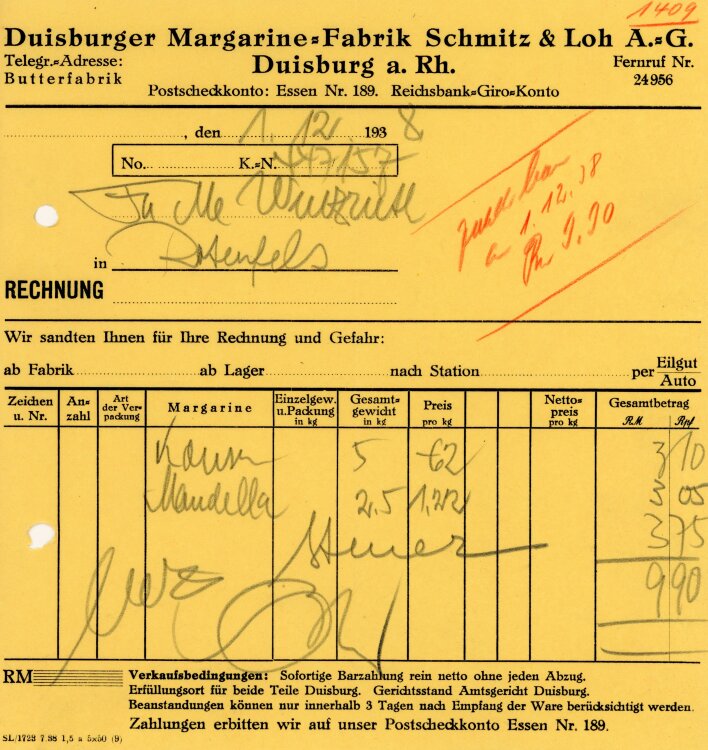 Duisburger Margarine-Fabrik Schmitz&Loh A.G.   -...