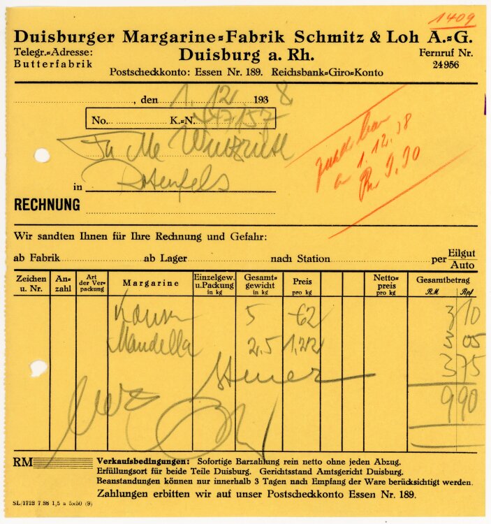 Duisburger Margarine-Fabrik Schmitz&Loh A.G.   -...