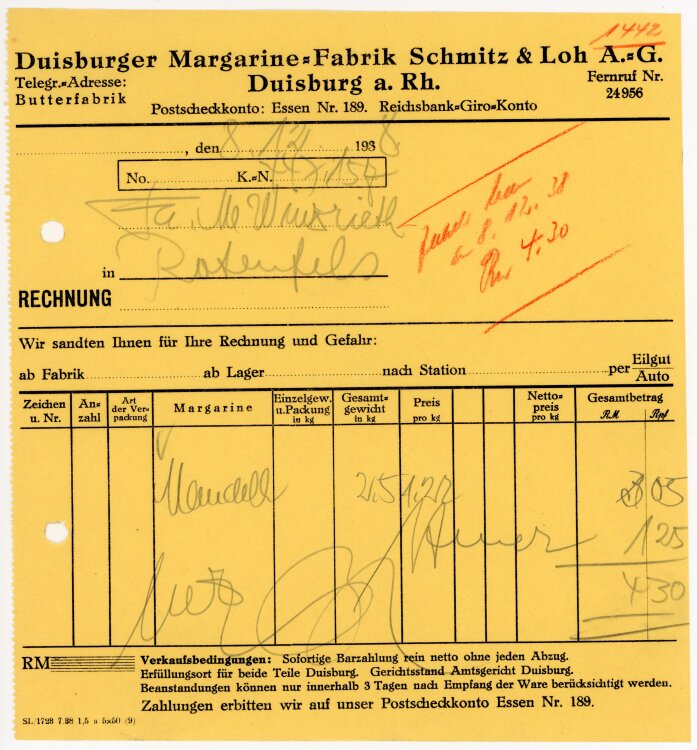 Duisburger Margarine-Fabrik Schmitz&Loh A.G.   -...