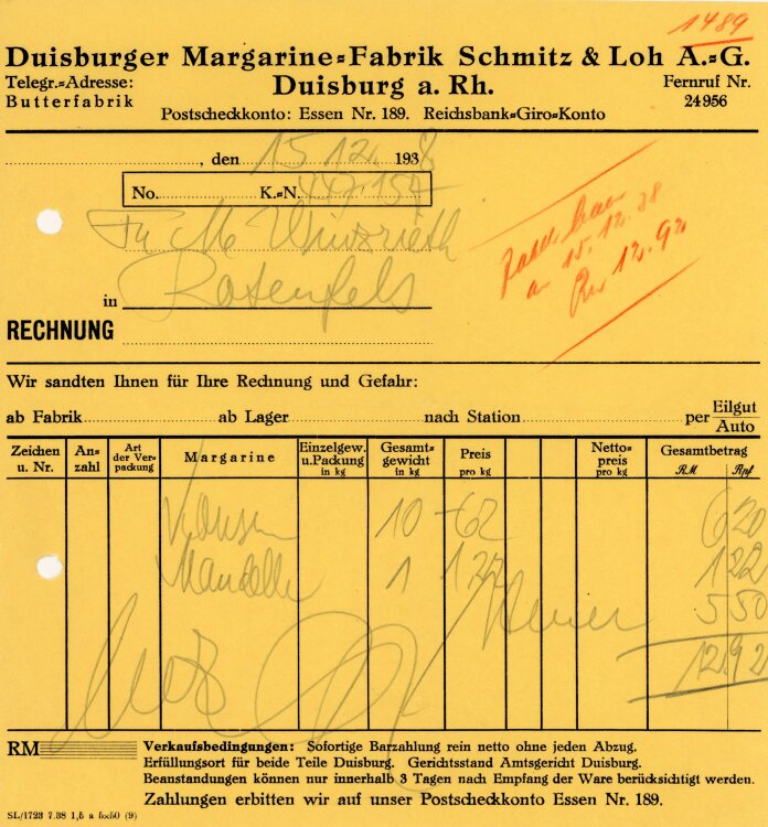 Duisburger Margarine-Fabrik Schmitz&Loh A.G.   -...