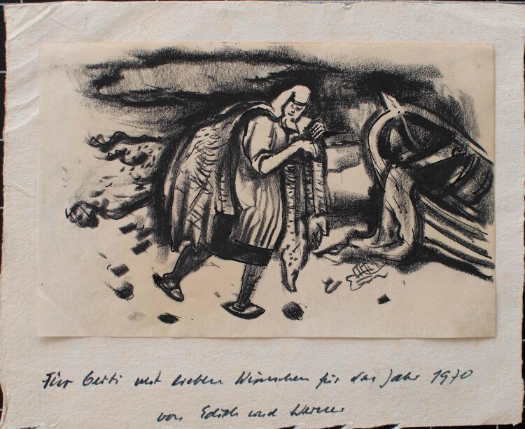 Paul Kuhfuss - Netztragende Fischerfrau - 1934 - Kohlezeichnung