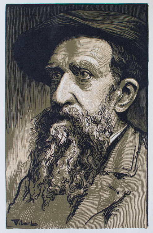 Pierre Vibert - Porträt des Belgischen Bildhauers Constantin Meunier - 1905 - Holzschnitt mit Camaieu Maltechnik
