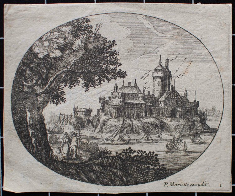 Pierre Mariette II - Landschaft mit Baum und Stadttor - o.J. - Radierung