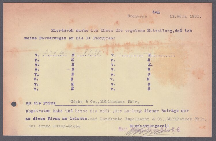 Giebe & Co - Rechnung - 12.04.1931