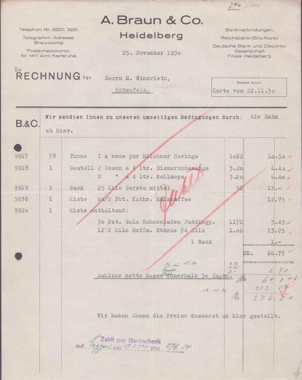 A Braun u Co - Rechnung - 25.11.1930