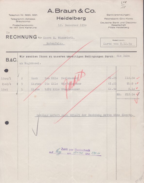 A Braun u Co - Rechnung - 12.12.1930