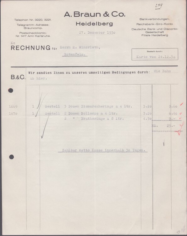 A Braun u Co - Rechnung - 27.12.1930