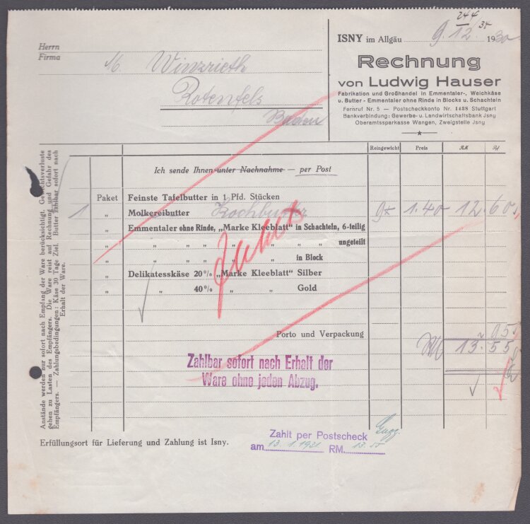 Ludwig Hauser Fabrikation und Großhandel - Rechnung...