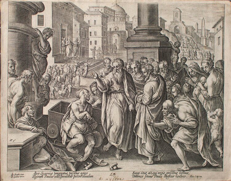 Philipp Galle - Paulus heilt einen Lahmen in Lystra - 1582 - Kupferstich