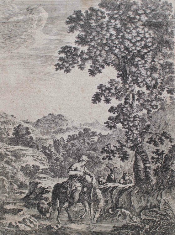 (Nach ?) Stefano della Bella - Hirtenjunge auf einem Pferd am Bach - o.J. - Radierung